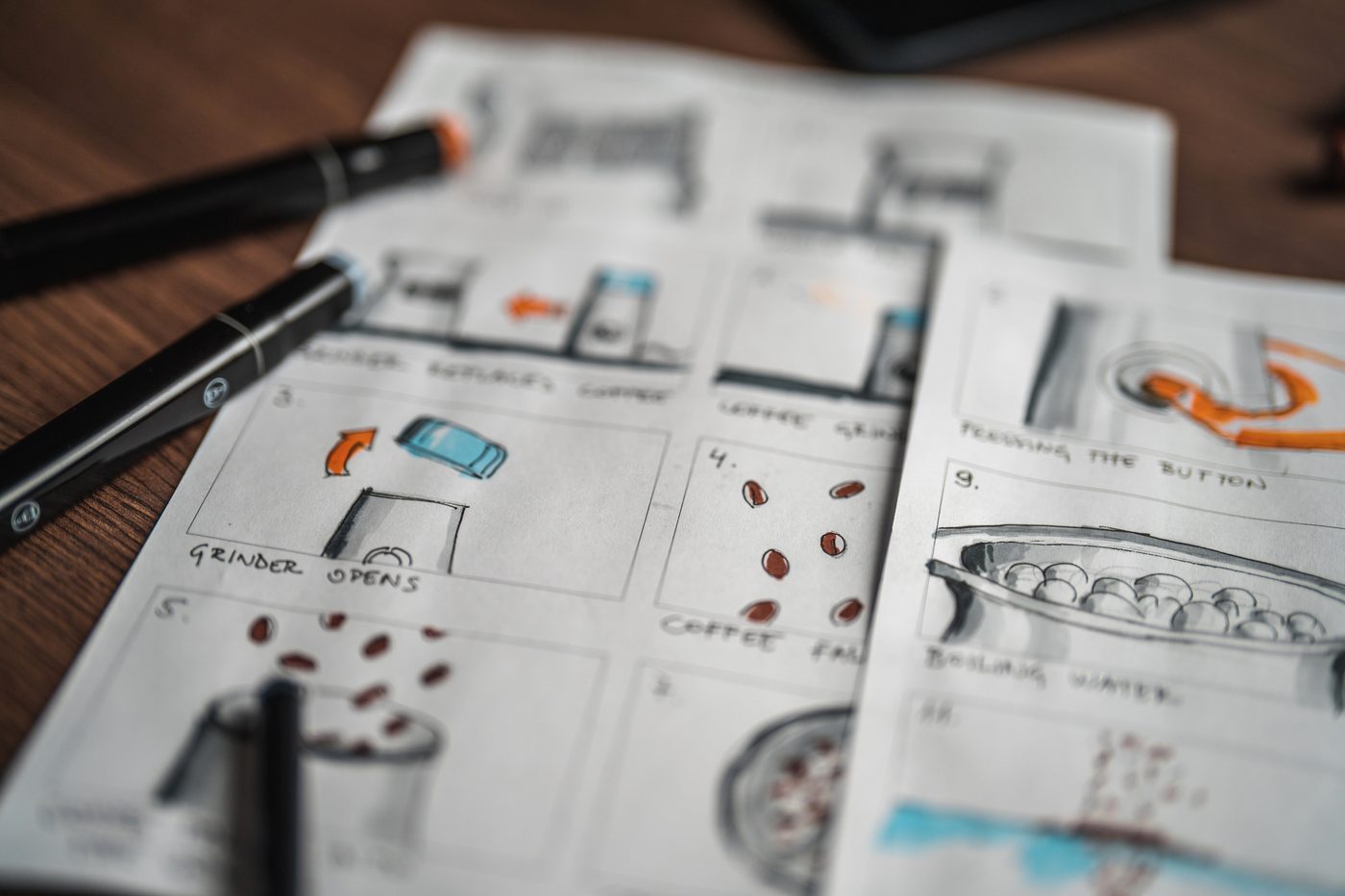 Storyboard and pencils on a desk